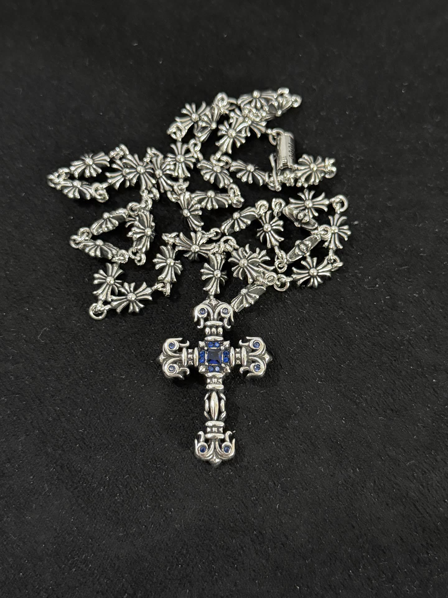 Chrome Hearts Silver Cross Pendant with Gemstones